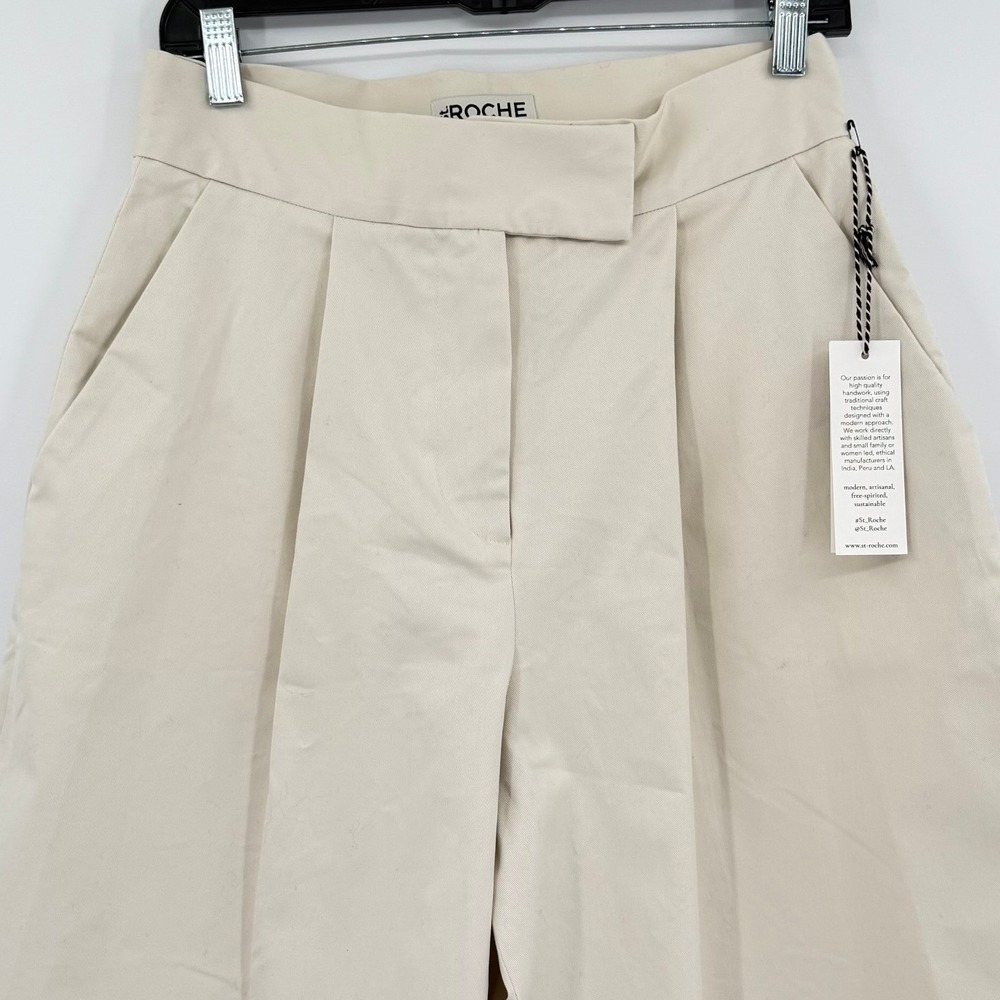 St Roche Cordell Pant Cream Ivory Pleated Wide Leg Culotte Cropped Pants Size 8 - Picture 2 of 8